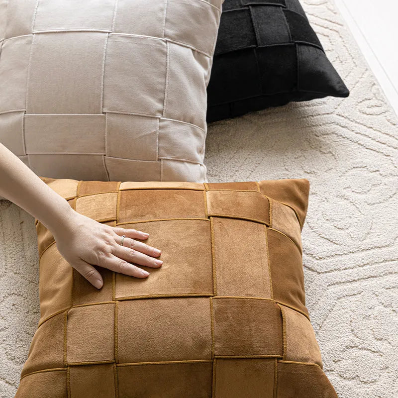 50x50cm chenille woven pillow cushion with feather velvet core in beige colour