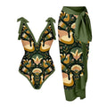 Women's solid colour one-piece swimsuit with spaghetti straps and attached skirt