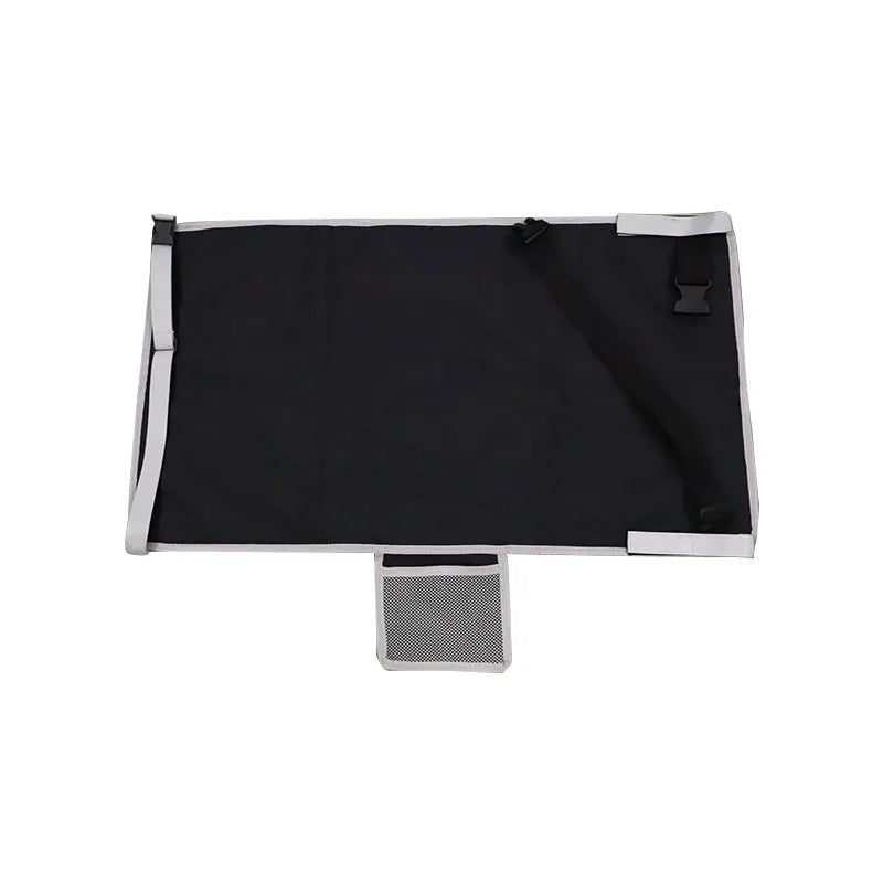 Portable children's aircraft seat extender in blue with adjustable bundle pocket