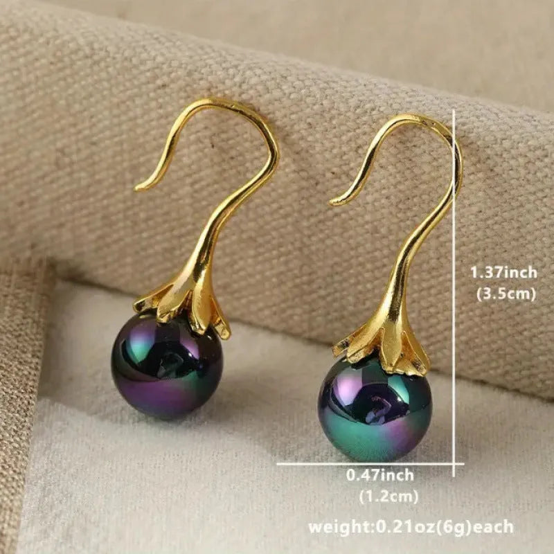 Gold-tone retro fashion women's earrings with electroplated alloy construction
