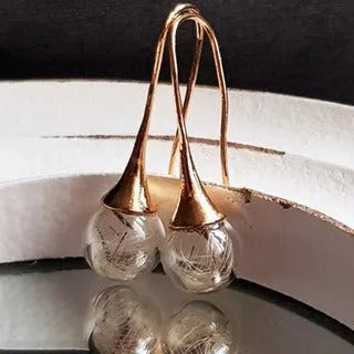 Transparent glass ball earrings with dandelion seed crystal design in silver French hooks