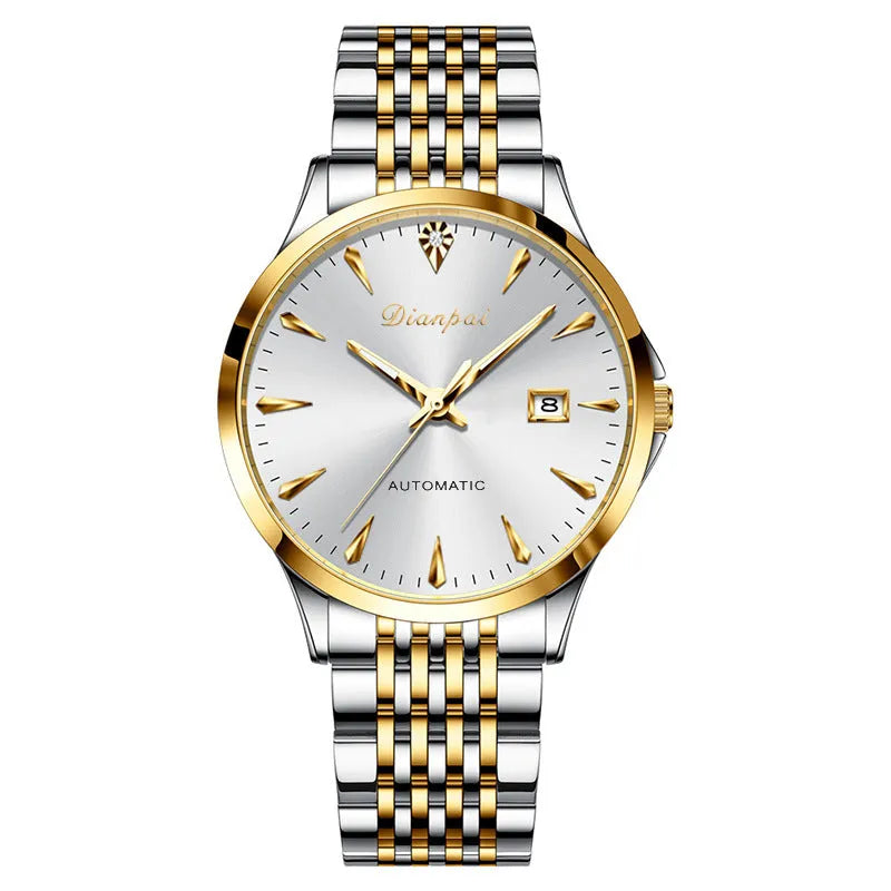 Men's stainless steel automatic watch with a simple dial and 30m water resistance.