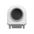 White automatic enclosed cat litter box with ABS plastic construction and self-cleaning mechanism