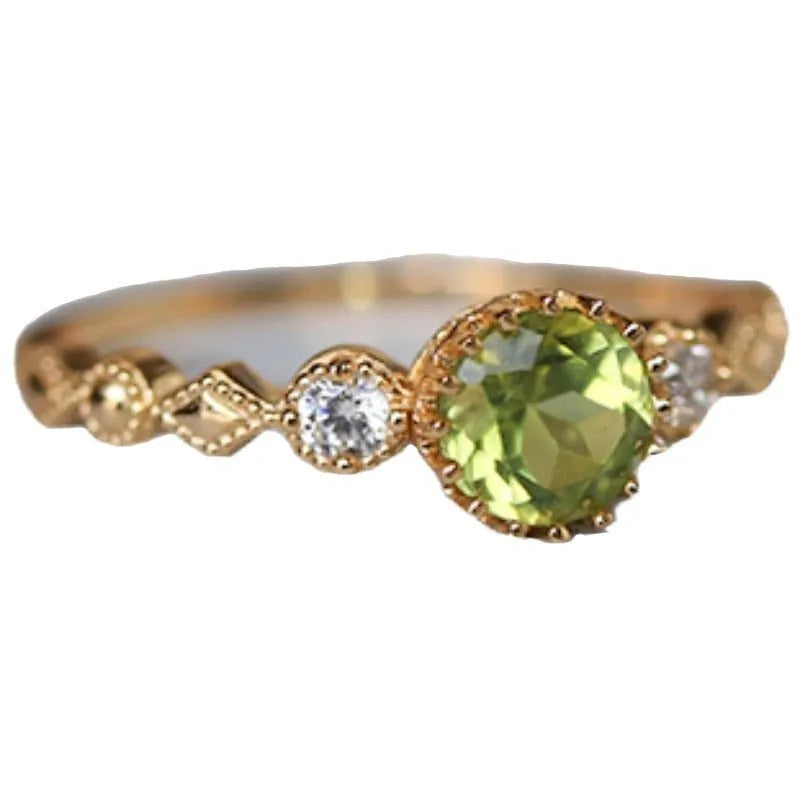 Geometric quadrilateral copper ring with imitation peridot appearance in Japanese retro style