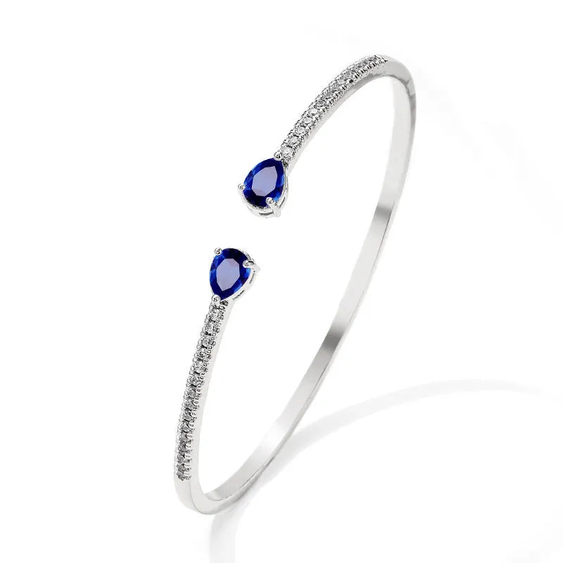 Multi-zircon copper bracelet with inlaid treatment in simple style, shown in blue and white colour options
