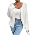 Women's white V-neck cardigan sweater made from polyester bead knitwear fabric