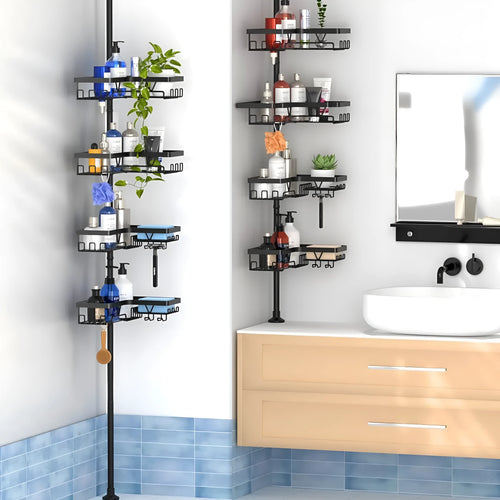 Four-layer retractable bathroom storage rack with hole-free mounting system