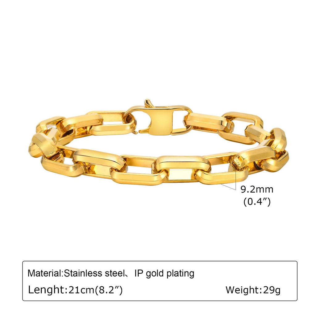 A minimalist square chain men's bracelet in titanium steel, shown in steel colour.