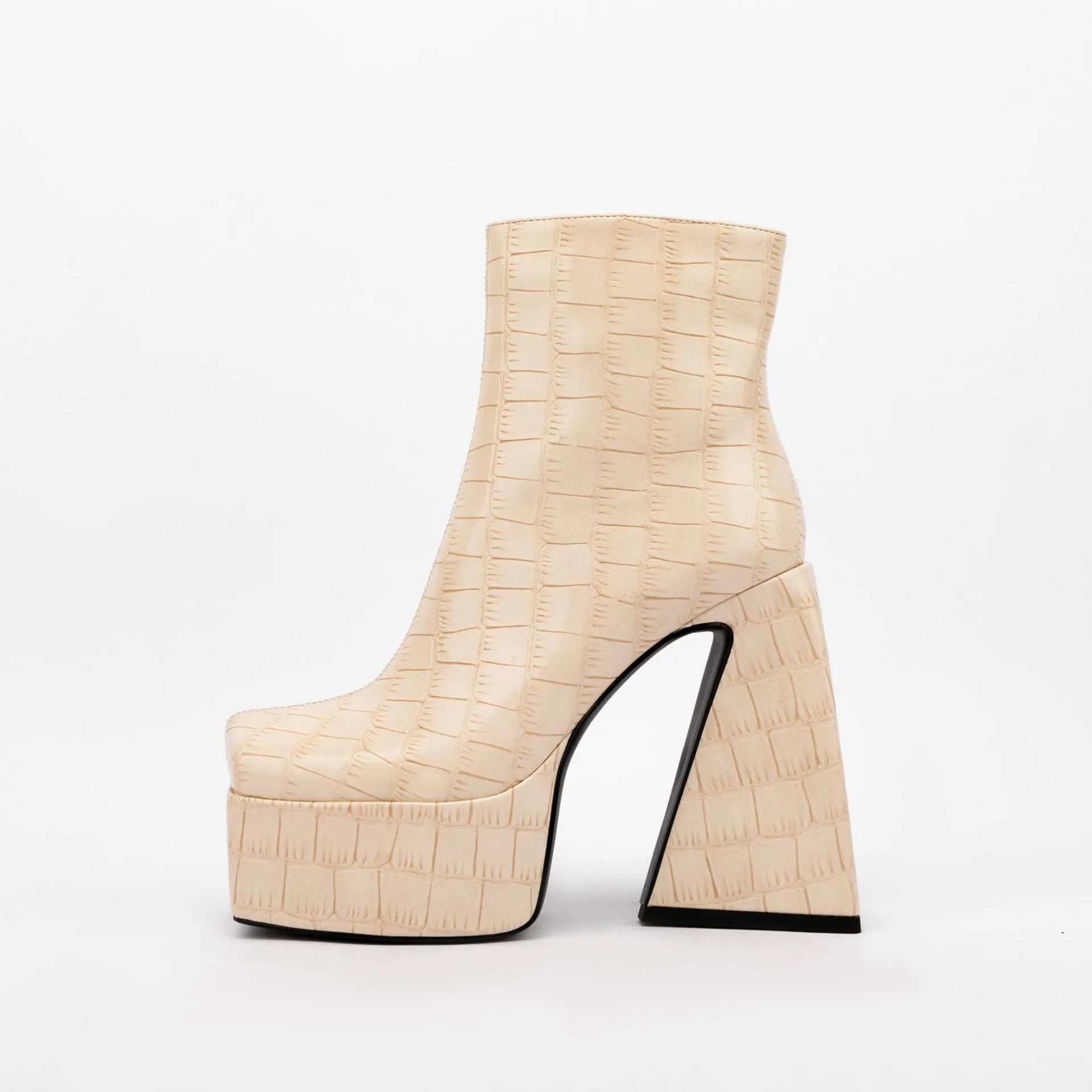 Women's black ankle boots with high 8cm heel, artificial PU upper material