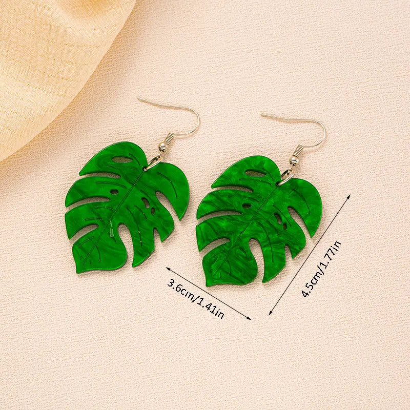 Acrylic drop earrings with coconut and jackfruit design on the ear hook in one of five styles.