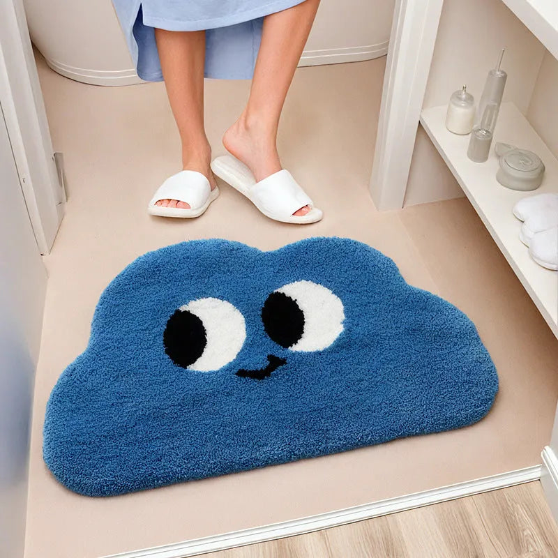 Cartoon anime print bathroom mat in soft polyester fibre, shown in one of five colours and three available sizes.