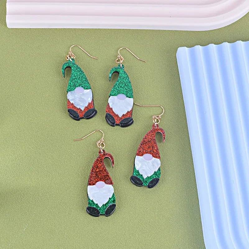 Cartoon Santa Claus acrylic fashion earrings with red and green hat style options