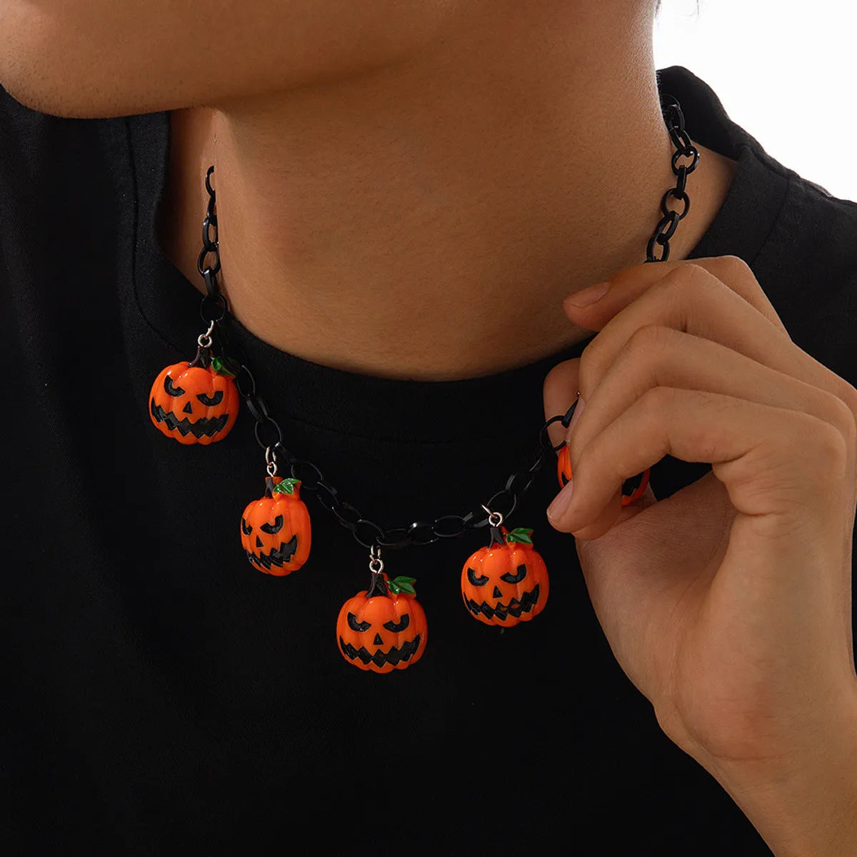 Halloween pumpkin cartoon necklace with acrylic pendant in mixed colours on regular chain