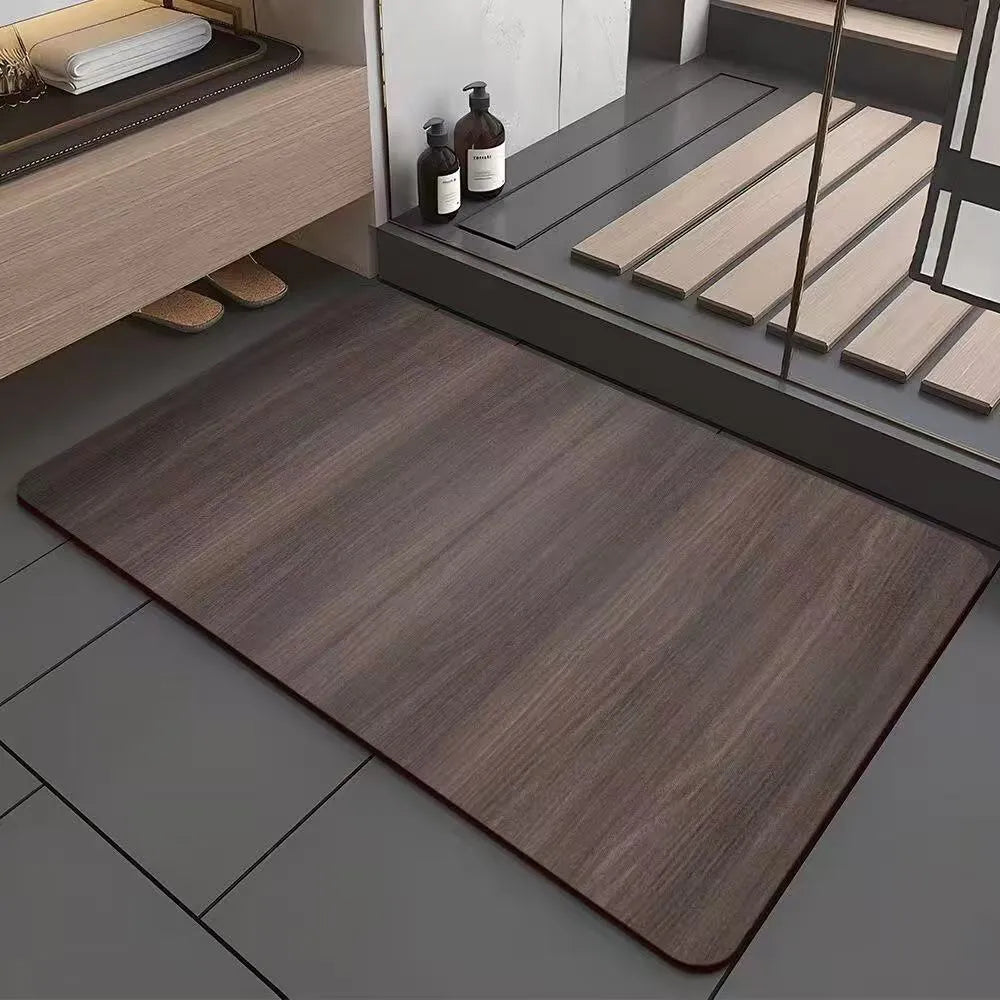 American style square diatom ooze floor mat with wood grain geometric pattern for bathroom use