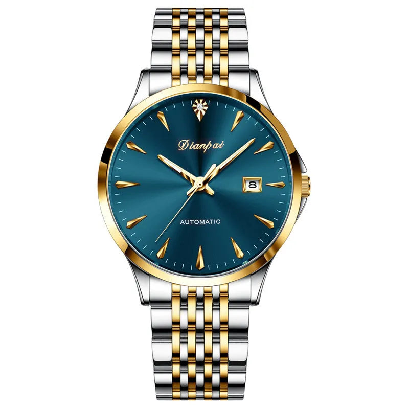 Men's stainless steel automatic watch with a simple dial and 30m water resistance.