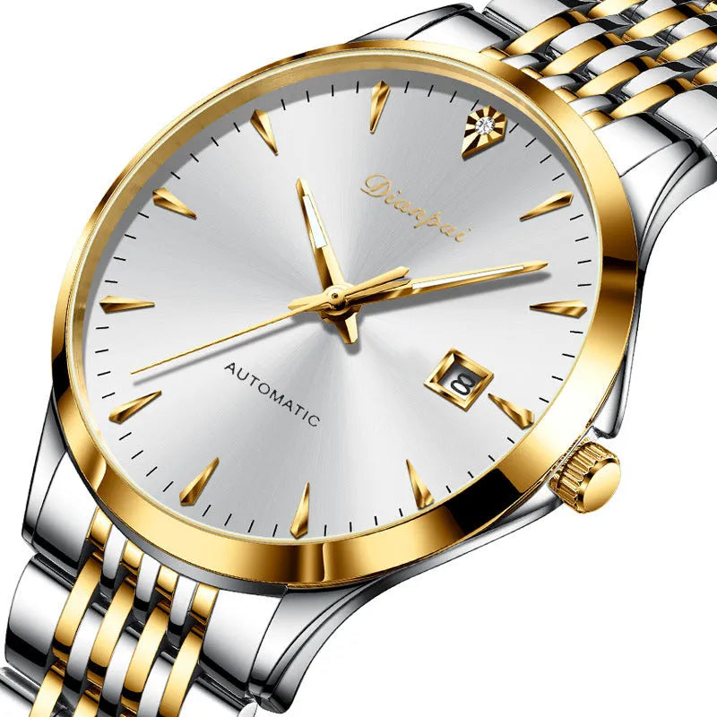 Men's stainless steel automatic watch with a simple dial and 30m water resistance.