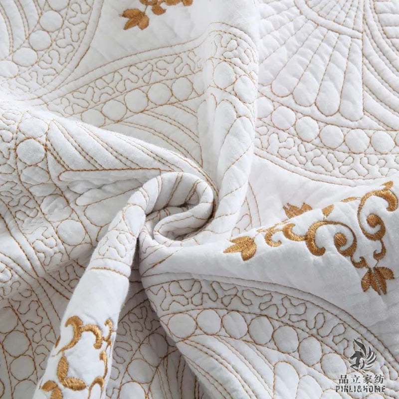 European-style pure cotton bed cover set with embroidery detailing for 1.8m beds