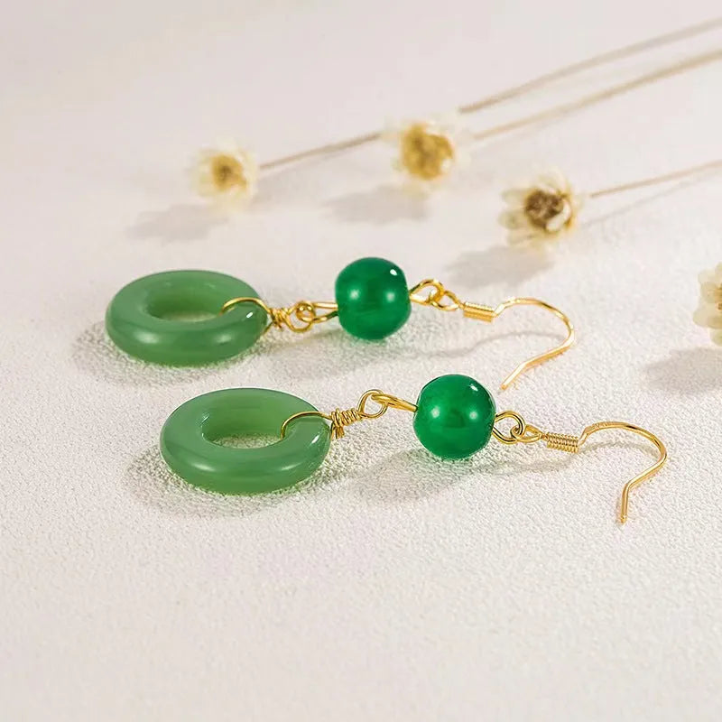 Green geometric peace buckle zinc alloy earrings with traditional Chinese design for Han clothing accessories