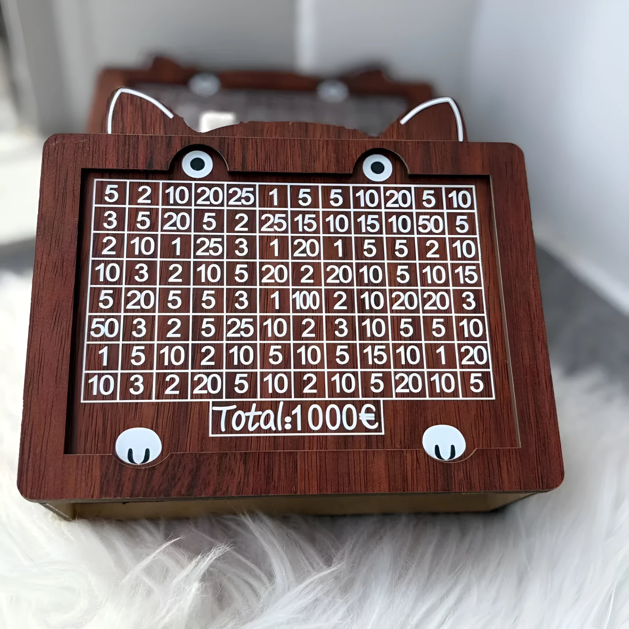 Wooden digital coin bank with LCD display showing savings counter in retro nostalgic design