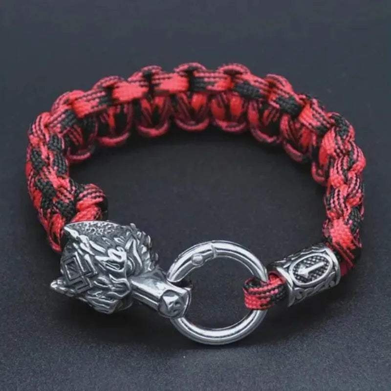 Handmade stainless steel wolf head bracelet with Chinese characters in camouflage colour