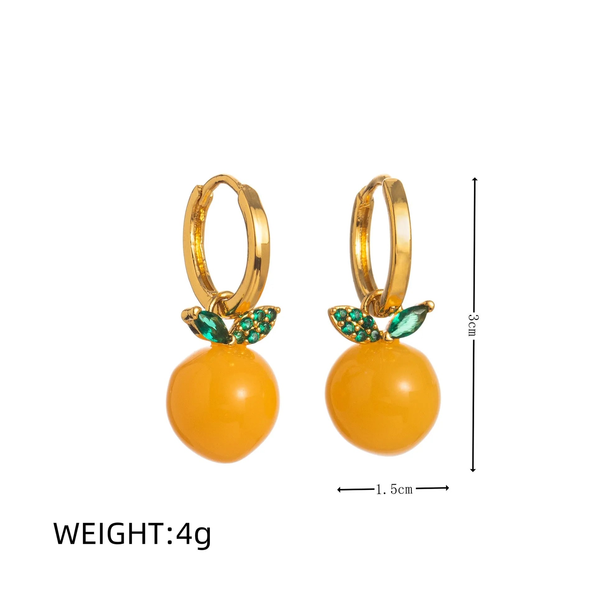 Gold plated carrot, lemon, peach and blueberry design earrings made from copper.