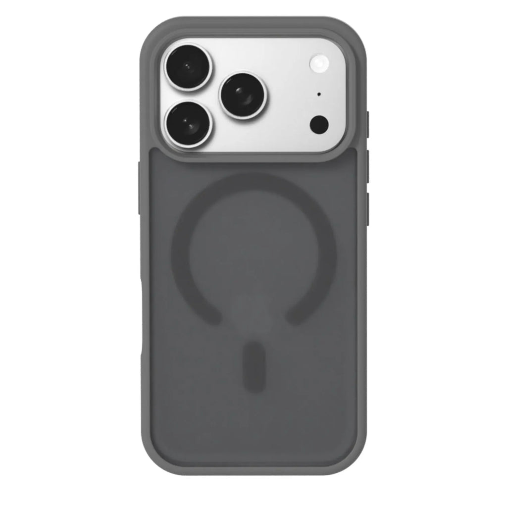 Frosted translucent magnetic phone case for iPhone showing anti-fingerprint finish and colour options black, white, gray, blue, purple