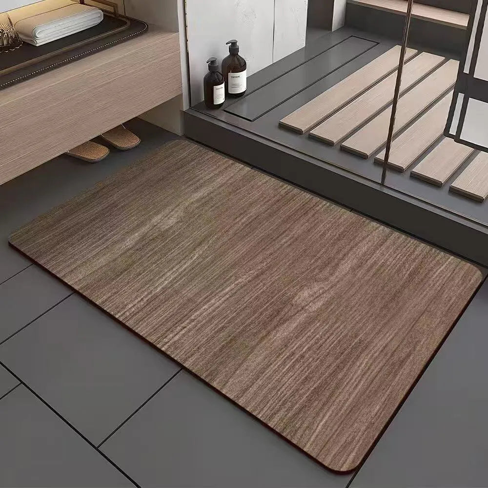 American style square diatom ooze floor mat with wood grain geometric pattern for bathroom use