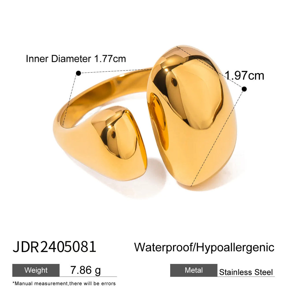Women's stainless steel geometric open ring with electroplated finish in colour JDR2405081.