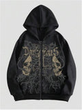 Men's black hooded sweatshirt with skull print hot stamping decoration and Harajuku styling