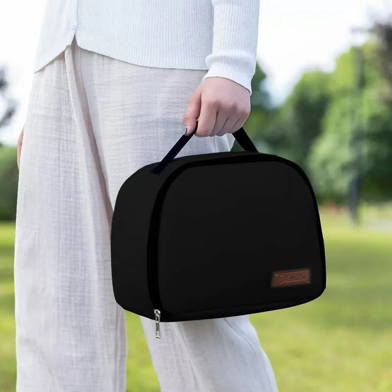 Insulated lunch box bag in textured cloth with large capacity for bento containers