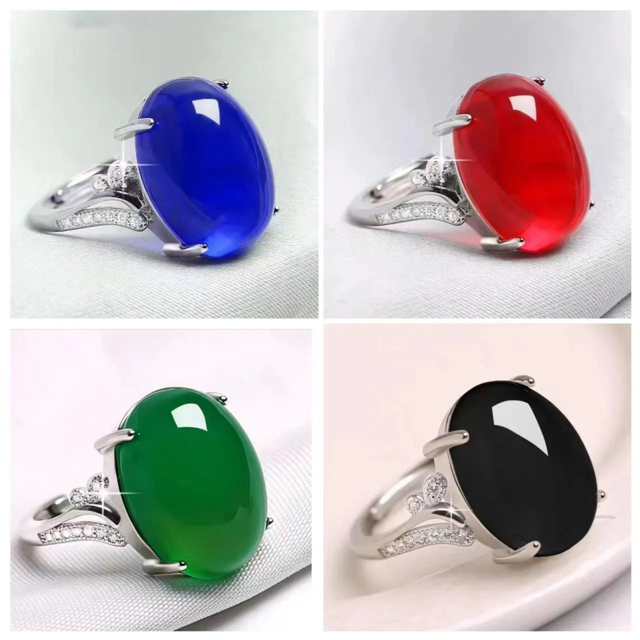 Adjustable geometric alloy ring with natural sapphire-style stone in multiple colour options