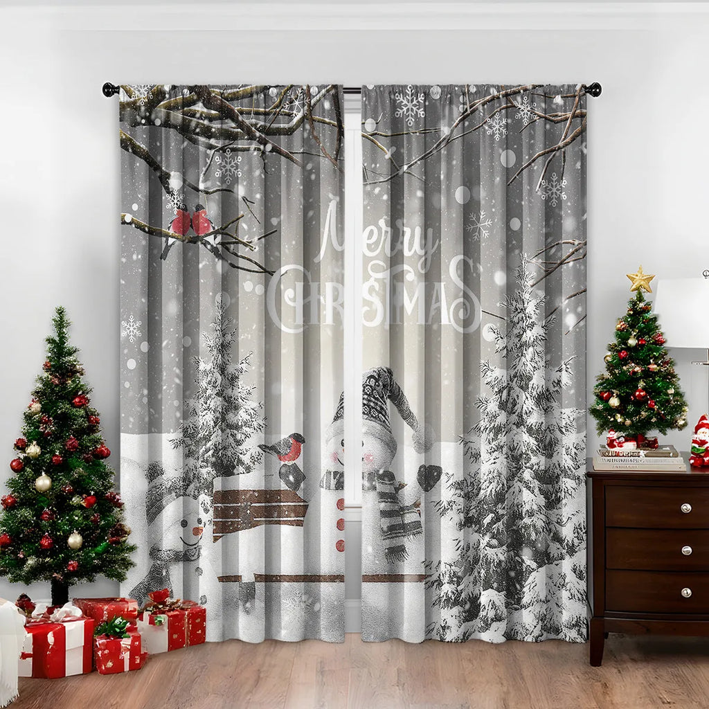 Pair of 3D digitally printed Christmas curtains in a modern design, made from polyester fabric.