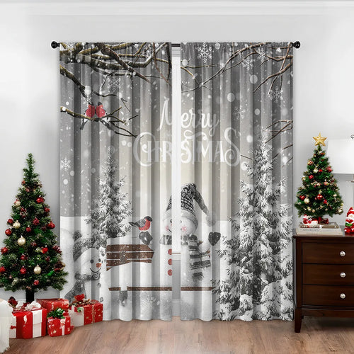 Pair of 3D digitally printed Christmas curtains in a modern design, made from polyester fabric.