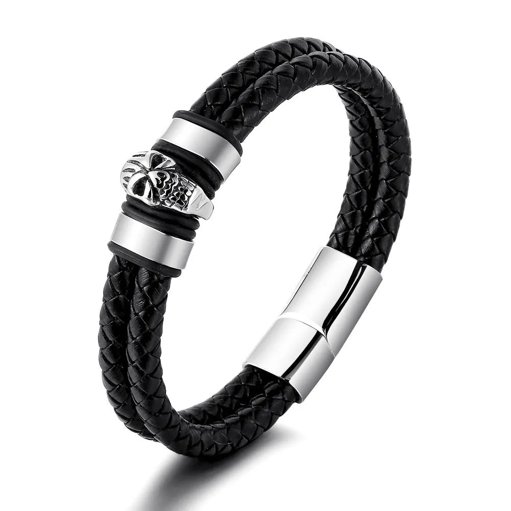 Silver titanium steel skull bracelet for men vintage punk style geometric shape