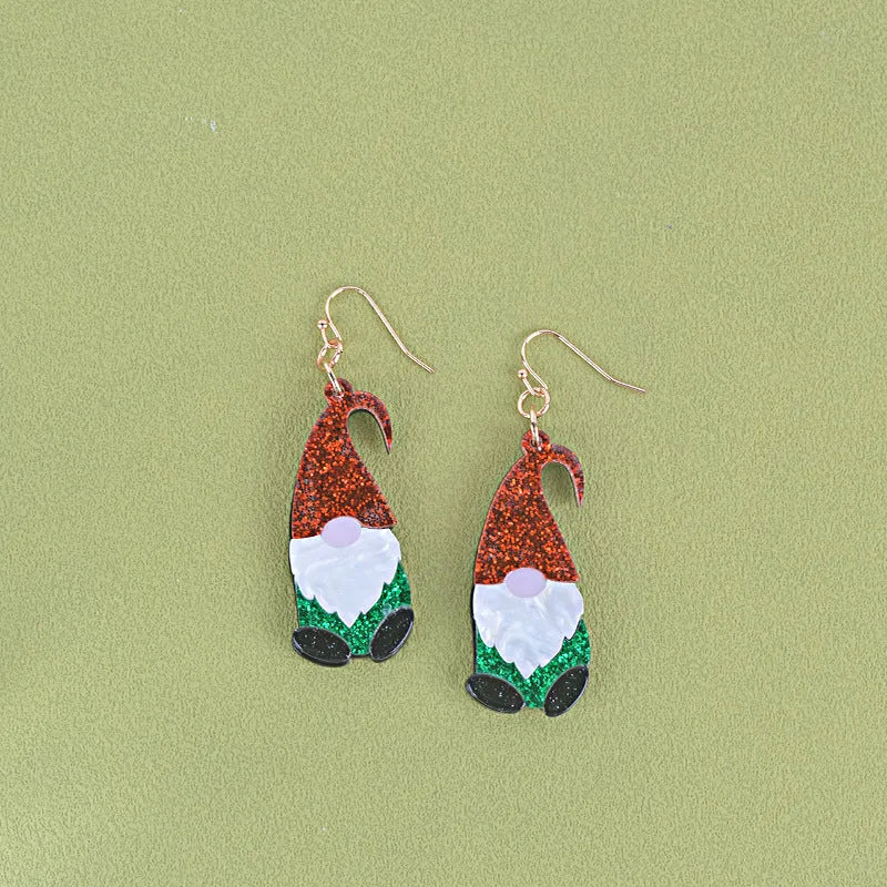 Cartoon Santa Claus acrylic fashion earrings with red and green hat style options