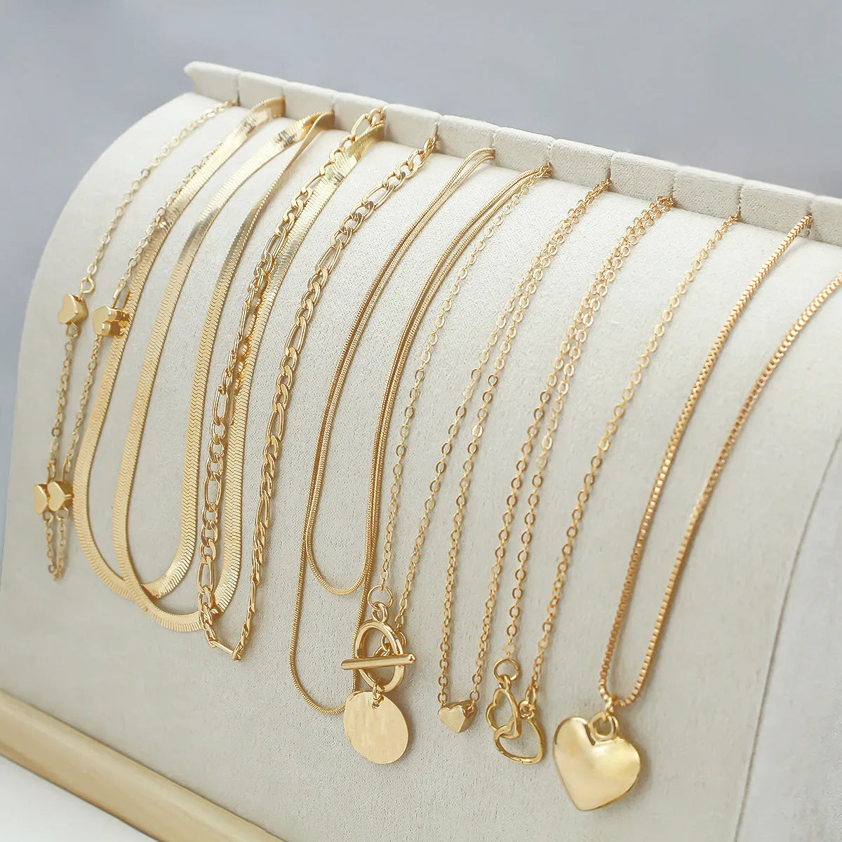Gold snake bone chain necklace set with adjustable 21-50cm length for women