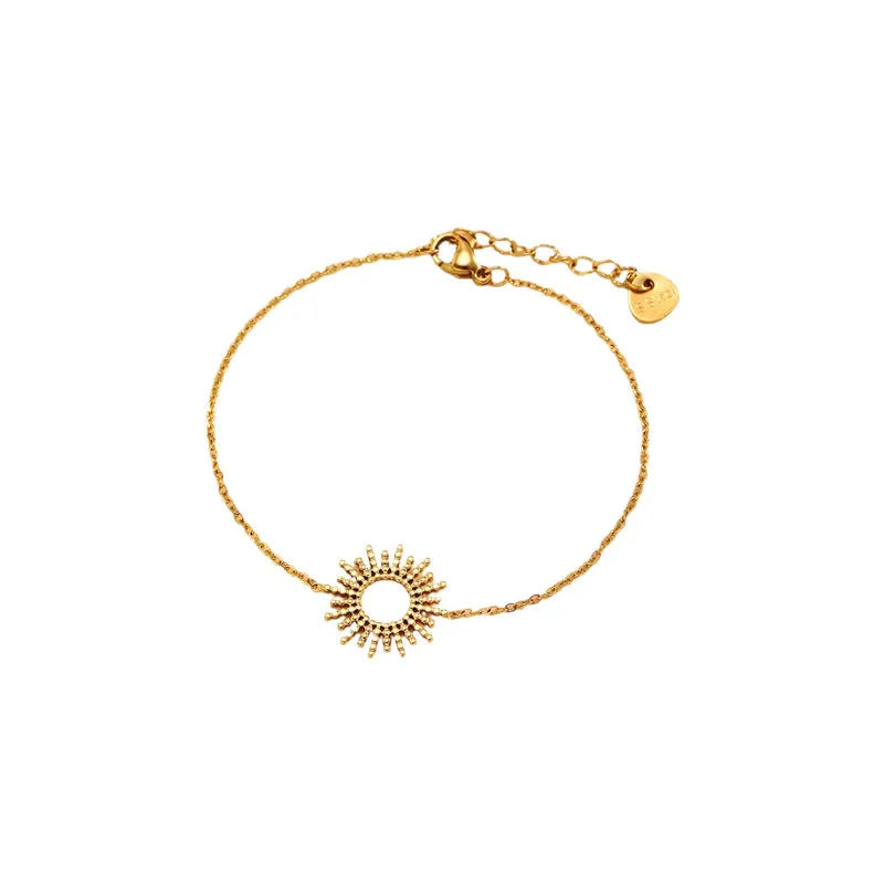 Sunflower Series gold tone geometric chain necklace and bracelet set for women.