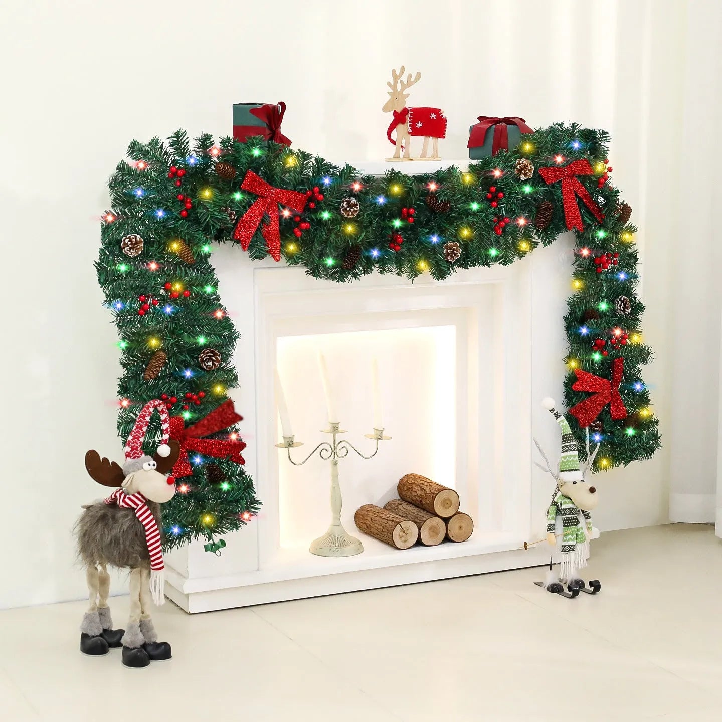 PVC Christmas rattan decorative cane with pine cone and bow motif in European style modern art design