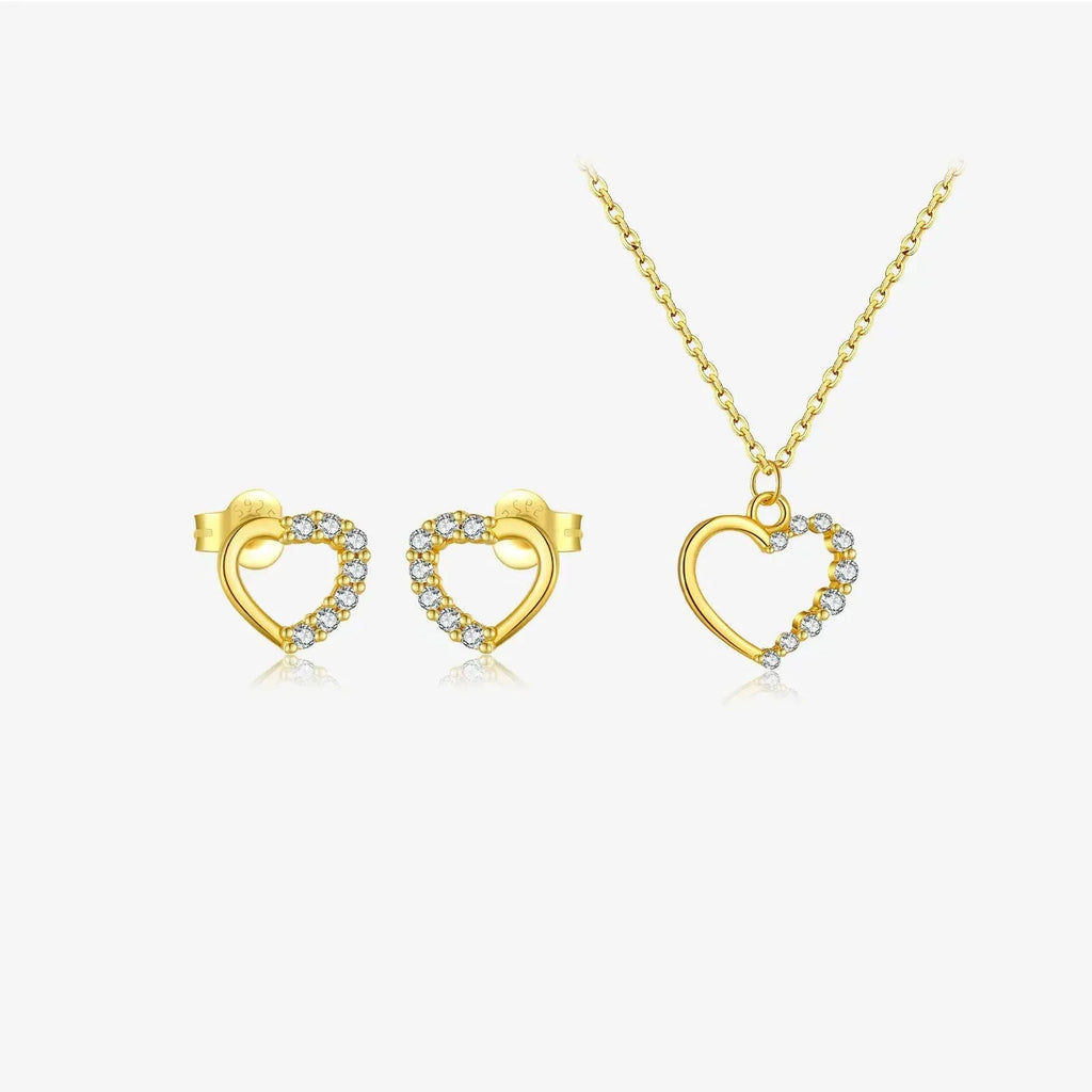 S925 sterling silver necklace with hollow heart pendant in gold or platinum colour finish