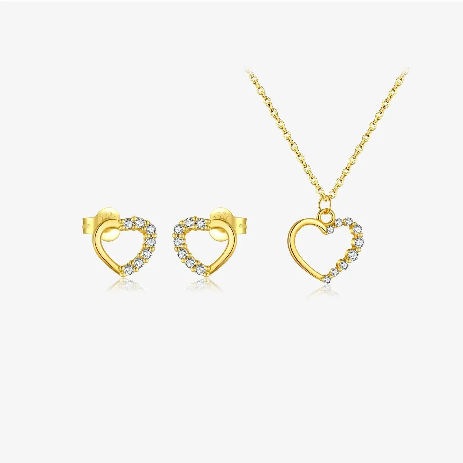 S925 sterling silver necklace with hollow heart pendant in gold or platinum colour finish