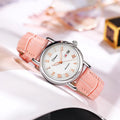 Women's automatic mechanical watch with 12mm case on steel belt and leather strap in various colours.