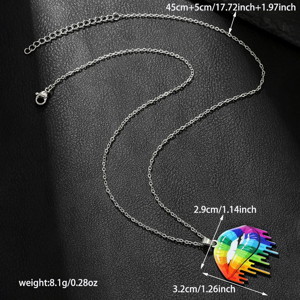 Stainless steel necklace and bracelet set with inspirational colour printing for women