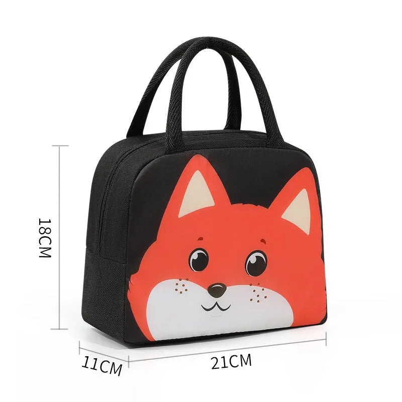 Cartoon insulated lunch box bag for children in orange bear design with aluminium foil insulation.