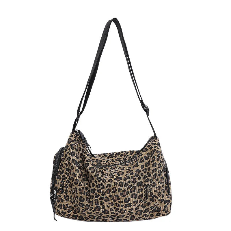 Large capacity leopard print sports messenger bag with cross-body strap