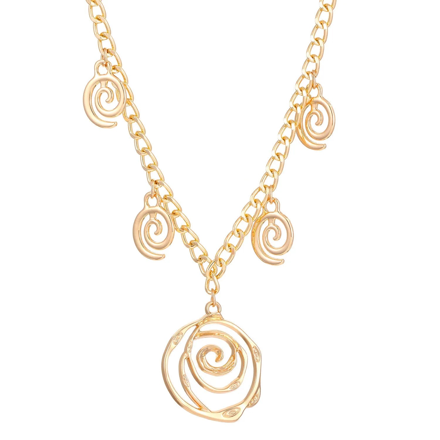 Spiral donut geometric jewellery set with necklace, bracelet, and earrings in gold electroplate