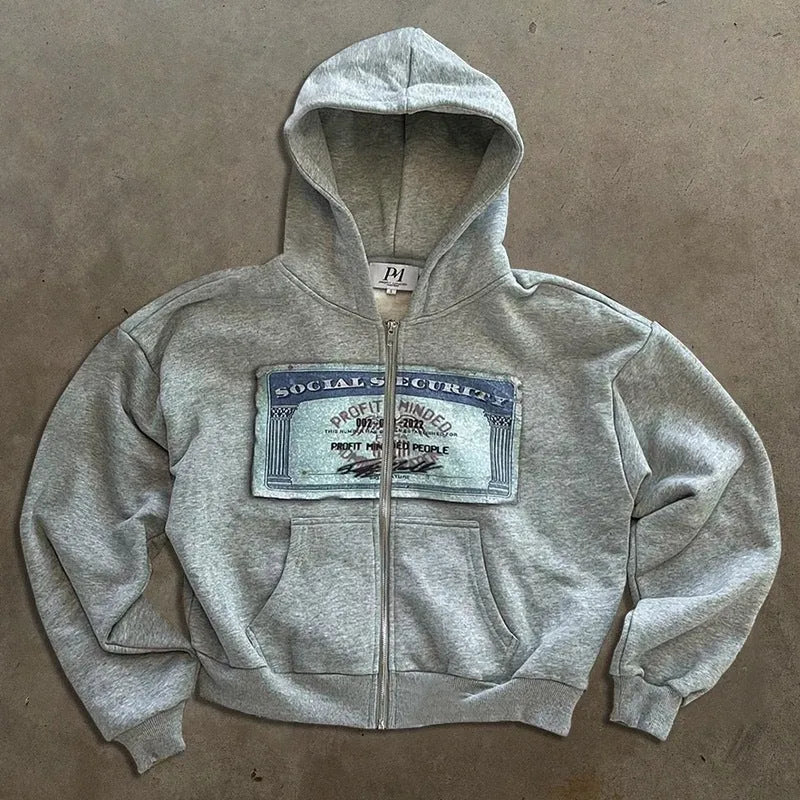 Unisex loose fit hoodie zipper jacket with letter pattern in black, grey, or pink colour