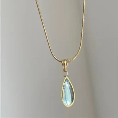 Retro water drop necklace with mixed gem inlaid pendant on titanium steel snake bones chain
