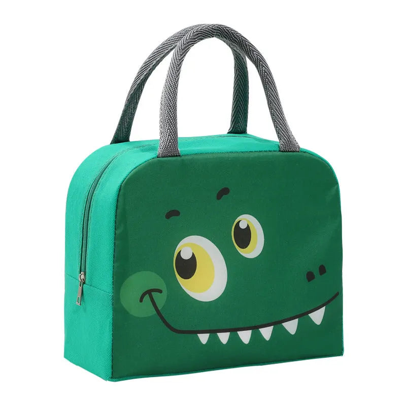 Cartoon insulated lunch box bag for children in orange bear design with aluminium foil insulation.