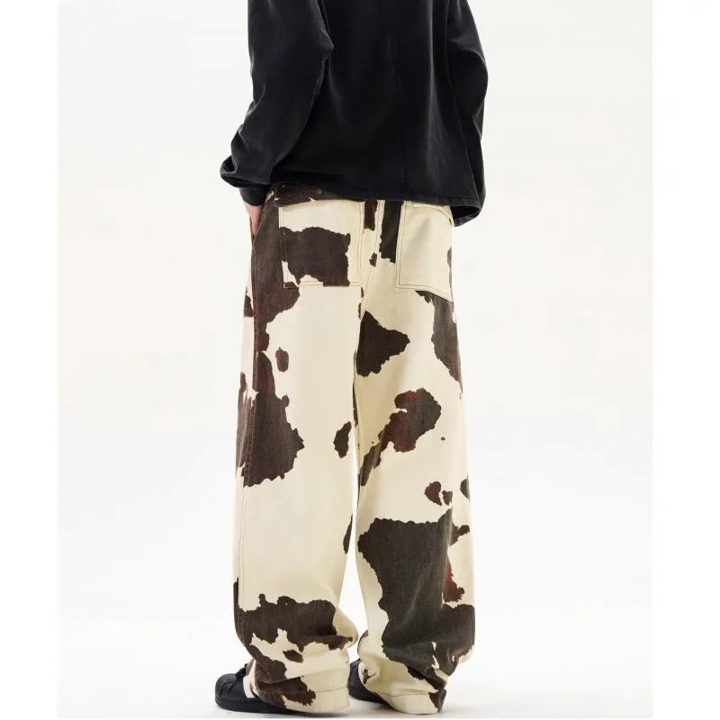 Men's straight-leg trousers with American retro cows pattern in colour 7698