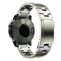 Replacement watch strap for Garmin Fenix and Jiaming smartwatches in black, silver, and titanium colours.